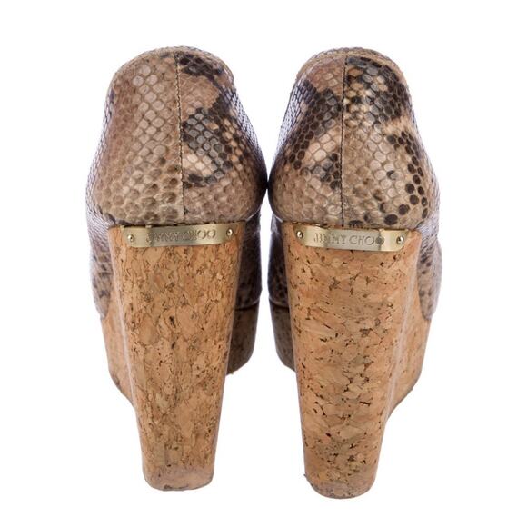 Jimmy Choo Snakeskin Leather Papina Platform Peep Toe Cork Wedge IT 41/10-10.5 - Picture 3 of 5